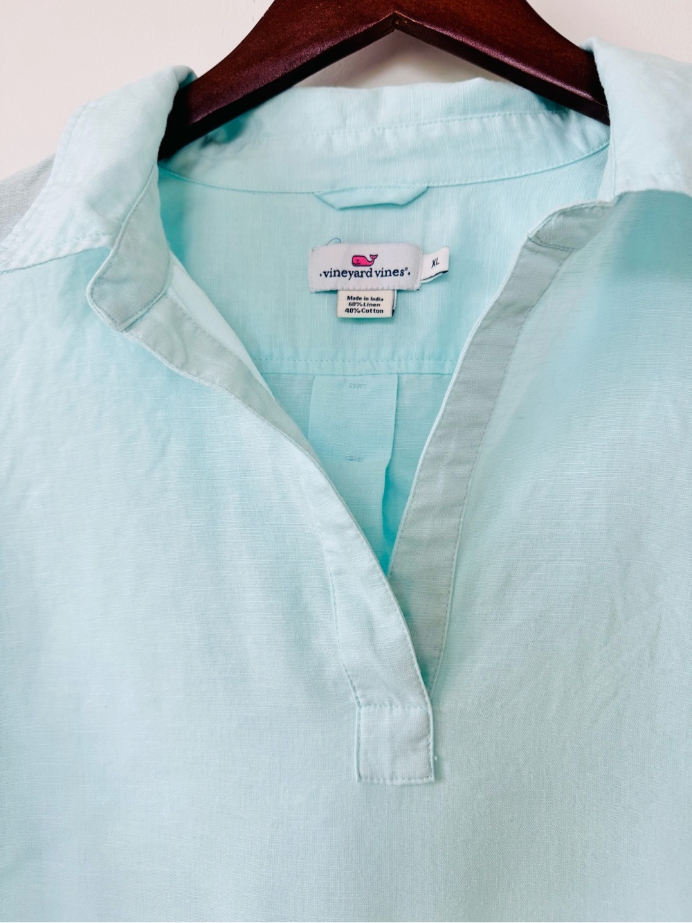 Vineyard Vines Linen Blend Popover Tunic Top Aqua Blue XL Coastal Preppy